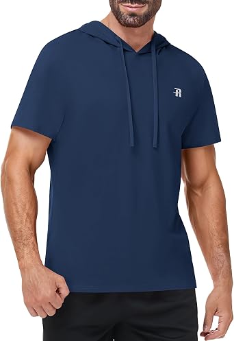 Runhit Mens Short Sleeve Hoodie Cotton Lightweight Workout Gym Athletic Hooded Summer T Shirts Sweatshirt