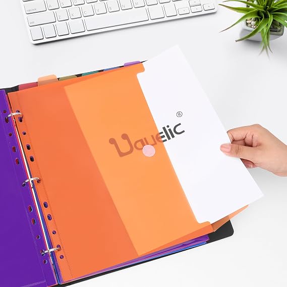 Uquelic Document Folder A4 for Filing Ring Binder A4 Slim with 12 Plastic Document Pockets (6 Colours) Waterproof Folder Organiser - Black