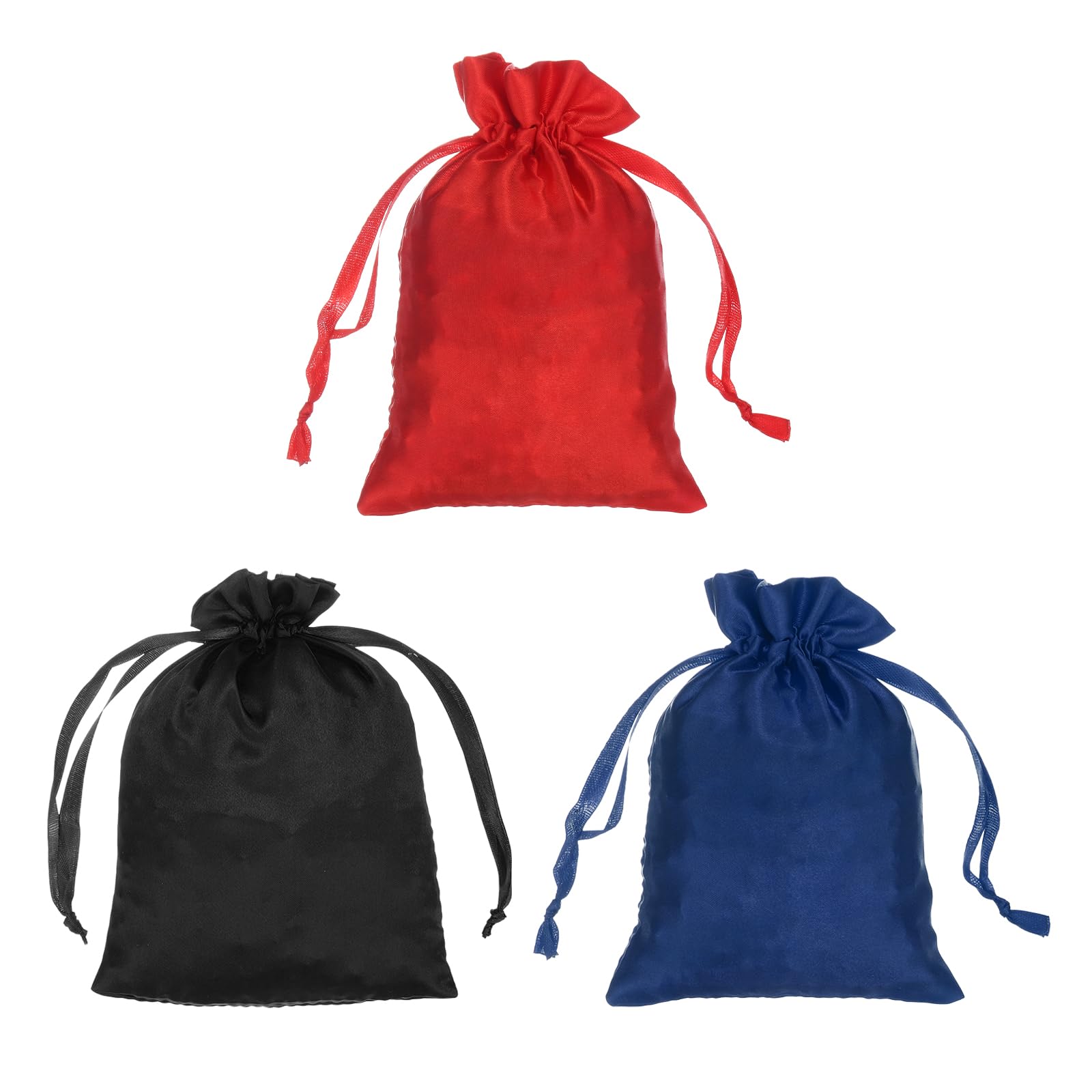 PATIKIL Raso Borse Coulisse 3pz 4x6 Matrimonio Bombonia Borsa Mini Regalo Confezione Borse per Compleanno Natale Gioielli Festa Nero Rosso Marino Blu