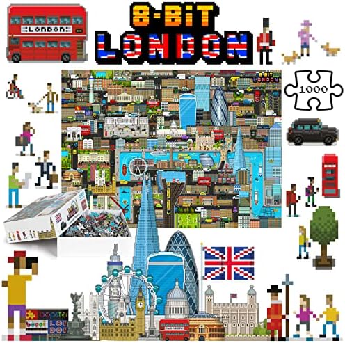 1000 Piece Jigsaw Puzzles for Adults - London Puzzle 8-bit Retro Style - Jigsaws 1000 Pieces for Adults - Made with 100% Recycled Cardboard - Level 3 by bopster