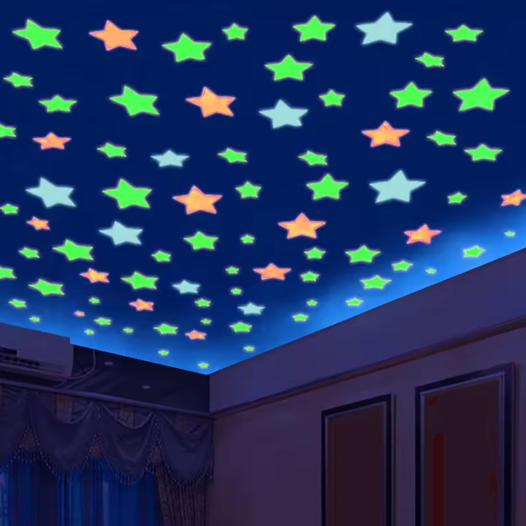 400Pcs Glow in the Dark Star Stickers 3D PVC, Adhesive Glow Stars for Ceiling, Colorful Wall Stickers for Kids Room, Christmas Stocking Stuffers Glowing Stars, in the Dark for Ceiling