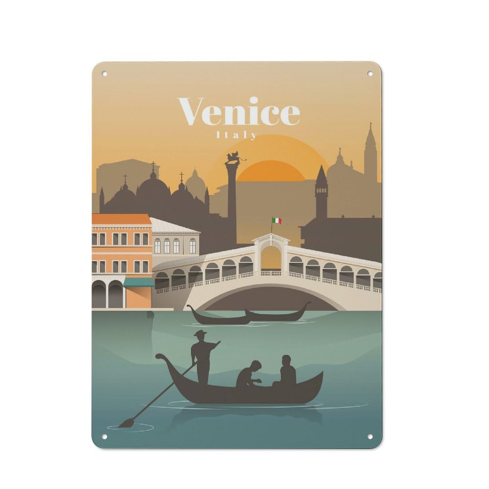 Junmoney Travel To Venice Vintage Metal Wall Decor 40X30cm, Metal Gift Sign For Hallway, Home Bar, Garage Or Study