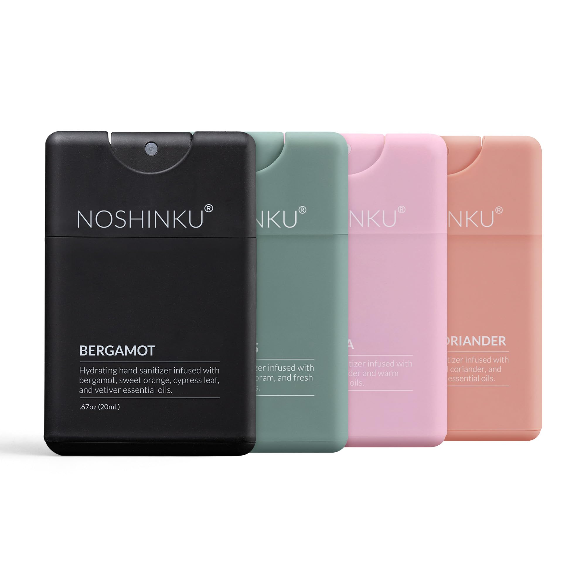 NoshinkuRefillable Hand Sanitizer Discovery 4-Pack, Travel Size Spray with Hydrating Botanical Mist, Natural Ingredients, All Natural Fragrances, Sugarcane Derived Alcohol, No Parabens, No Dyes