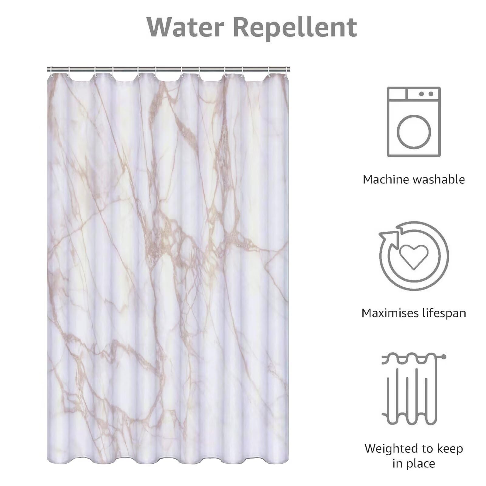 Brun Rideau Douche 180x200cm Rideau de Douche Art Shower Curtain – Impression Polyester Tissu – avec 12 Crochets – Tissu Lavable en Machine – Imperméable – pour Salle de Bain – Hôtel D#340