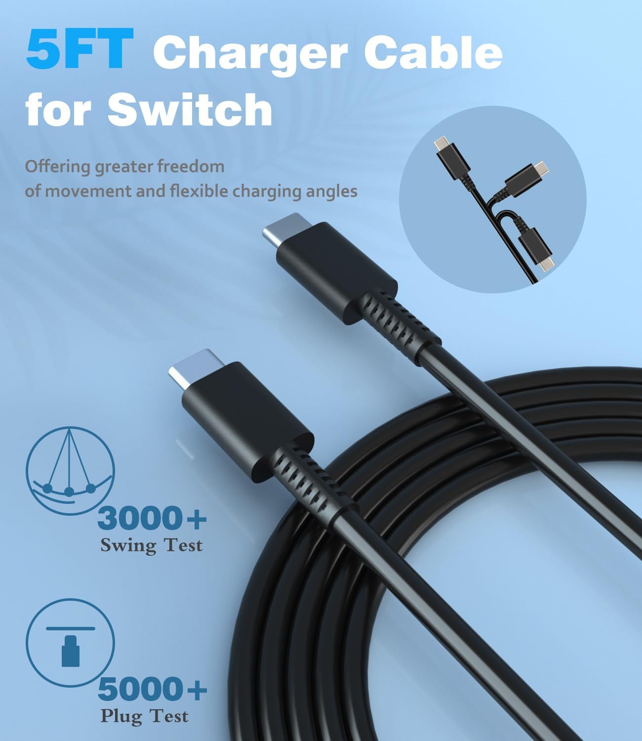 Charger for Nintendo Switch 2 / Steam Deck/Switch and PS5 Support TV Mode, Output 60W Max for Nintendo 2 with 5FT Charging Cable, 15v2.6a~20V3a AC Power Supply Adapter for NS2 Aaccessories - Image 5