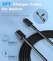 Vista 5 de Cargador para Nintendo Switch 2 Steam DeckSwitch y PS5 compatible con modo de TV, salida 60 W Max para Nintendo 2 con cable de carga de 5 pies