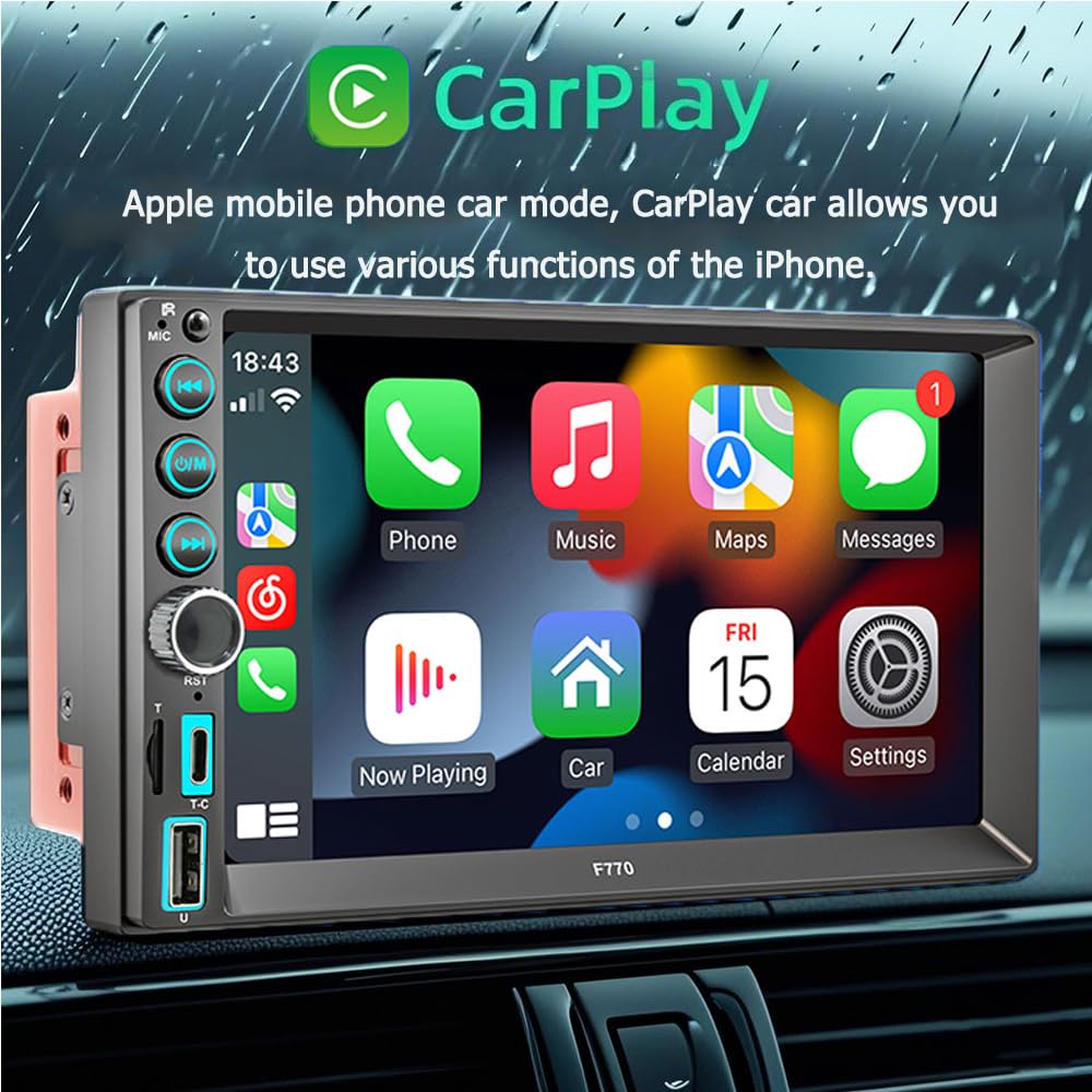 7" HD Touch Screen Mirror Link do radia samochodowego, 2 Din Wireless CarPlay i Android Auto do radia samochodowego, odbiorniki samochodowe z Bluetooth, nawigacja, kamera cofania FM/Type-C/AUX/RDS