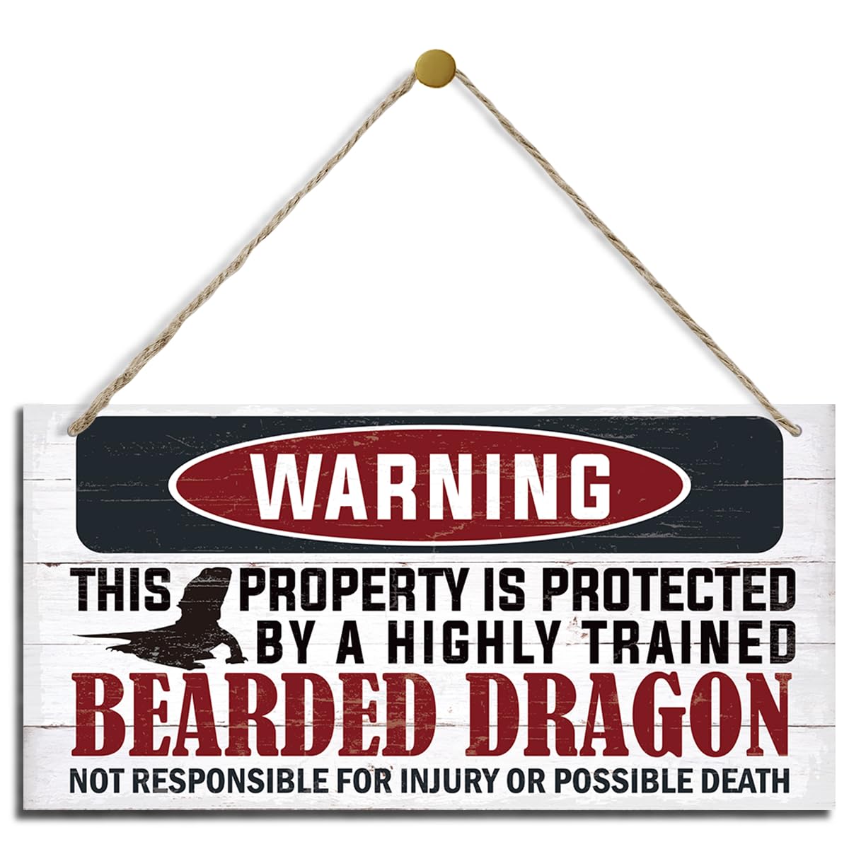 Funny Warning Signs, The Property is Protected By Highly Trained Bearded Dragon Sign, Decorative Wood Hanging Wood Plaque, Warning Wood Sign for