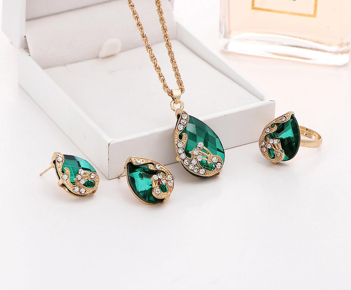 Elegant Crystal Ring Earrings Necklace Set