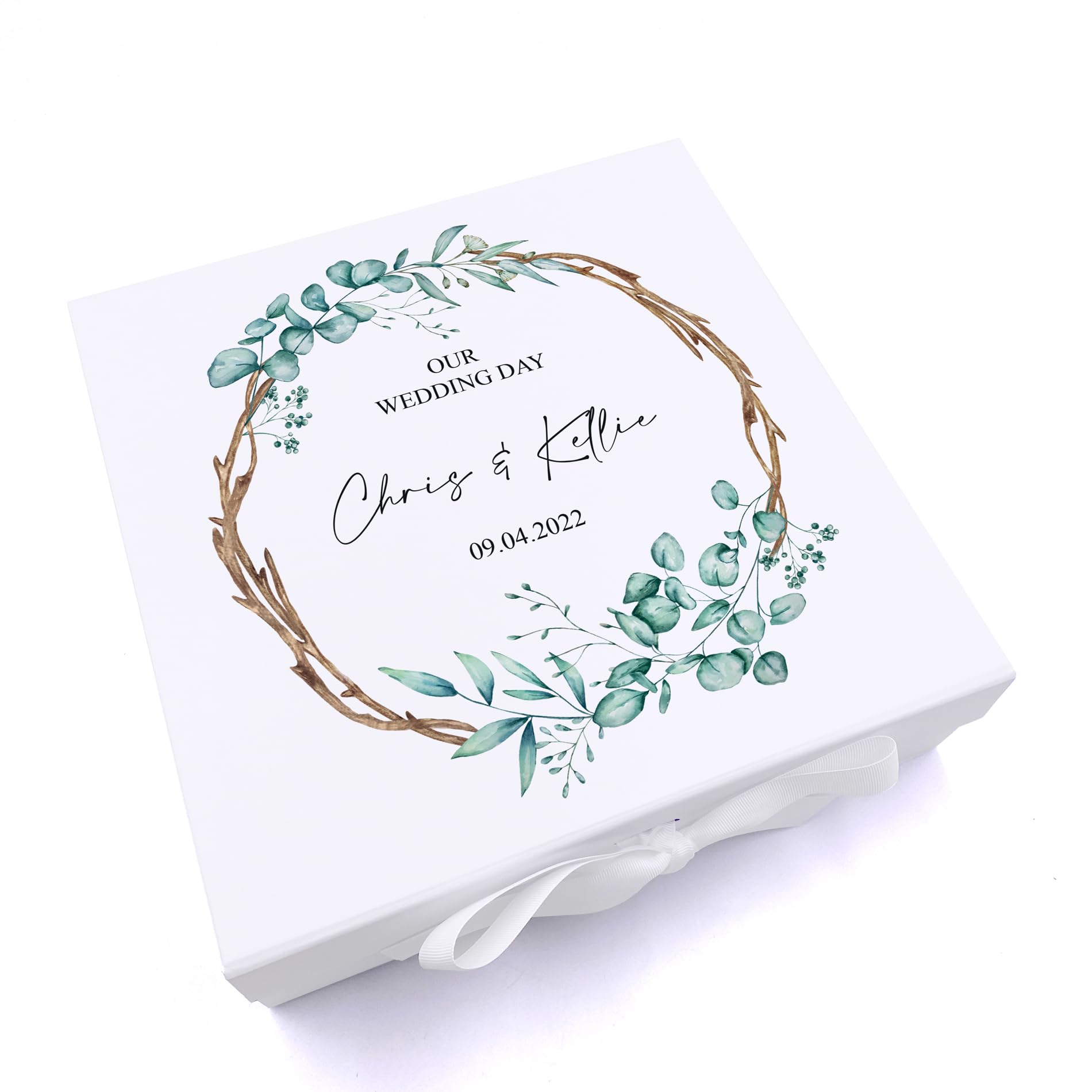ukgiftstoreonline Personalised Keepsake Box Wedding Memory box Gift With Leaves and Sticks Design (Large)