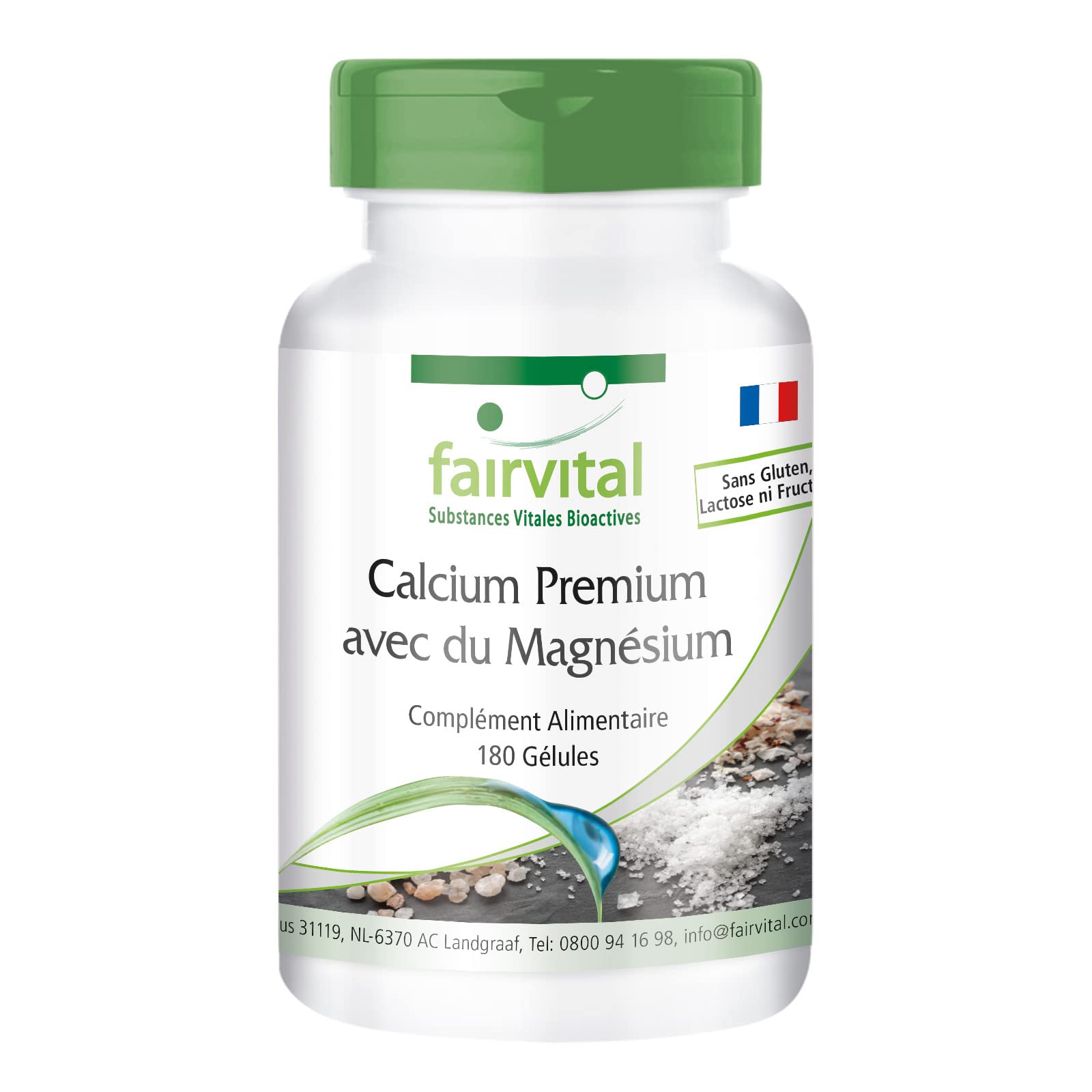 fairvital Premium Calcium Magnésium en gélules, 180 gélules, pour 3 mois, HAUTEMENT DOSÉ, avec poudre de coquilles d'huîtres