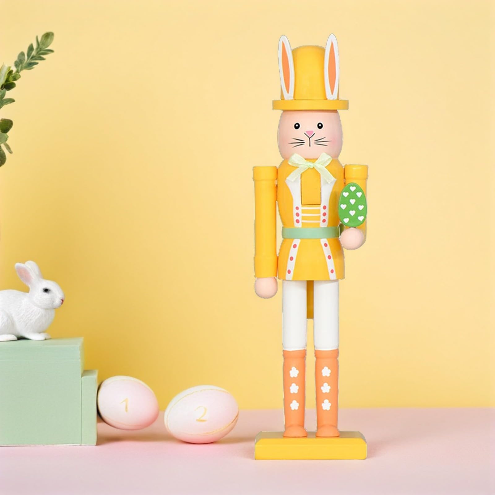 Veemoon 2 Pezzi Statuetta Schiacci Coniglio Pasquale in Legno, 12 Pollici