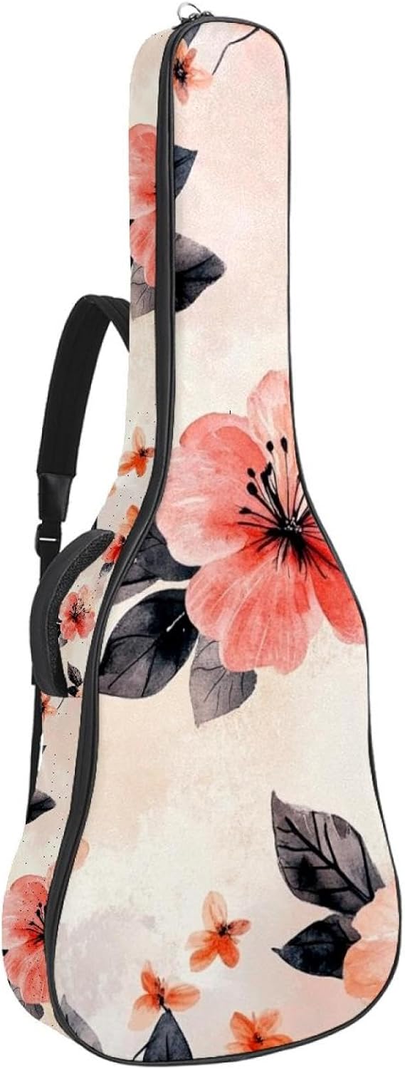 40/41/42-inch Colorful Aesthetic Flowers Acoustic Guitar Bag With Adjustable Shoulder Strap And 2 Storage Bags. Guitar Bag With Back Hanging Loop, Electric, and Classical Guitars