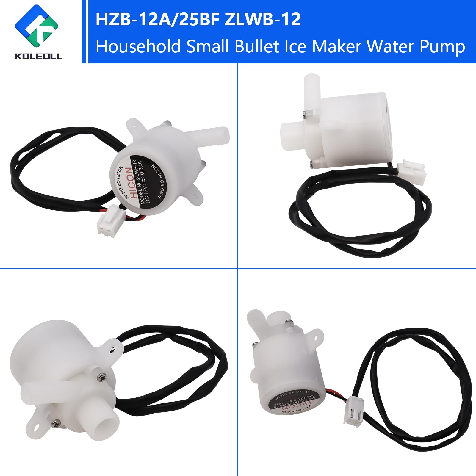 Hzb-12a/25bf Zlwb-12 Household Small Bullet Ice Maker Water Pump Fits For Hzb-13f, Hzb-20f, Hzb-20fa,Hzb-25bf,Hzb-50,Hzb-50a, Hzb-60, Hzb-80, Dc 12v 0.3a Ice Maker Machine on Fridge.com - View 6