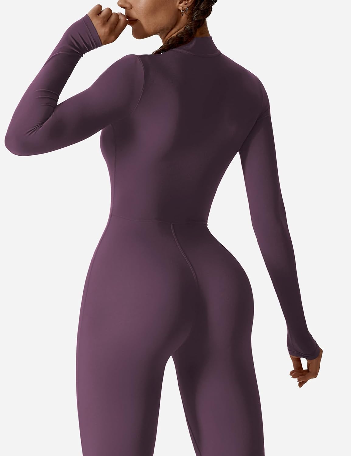 YEOREO Women Long Sleeve Workout Jumpsuit Zip Up Romper Bottom Pants Bodysuit Bodycon Sexy One Piece - Image 5