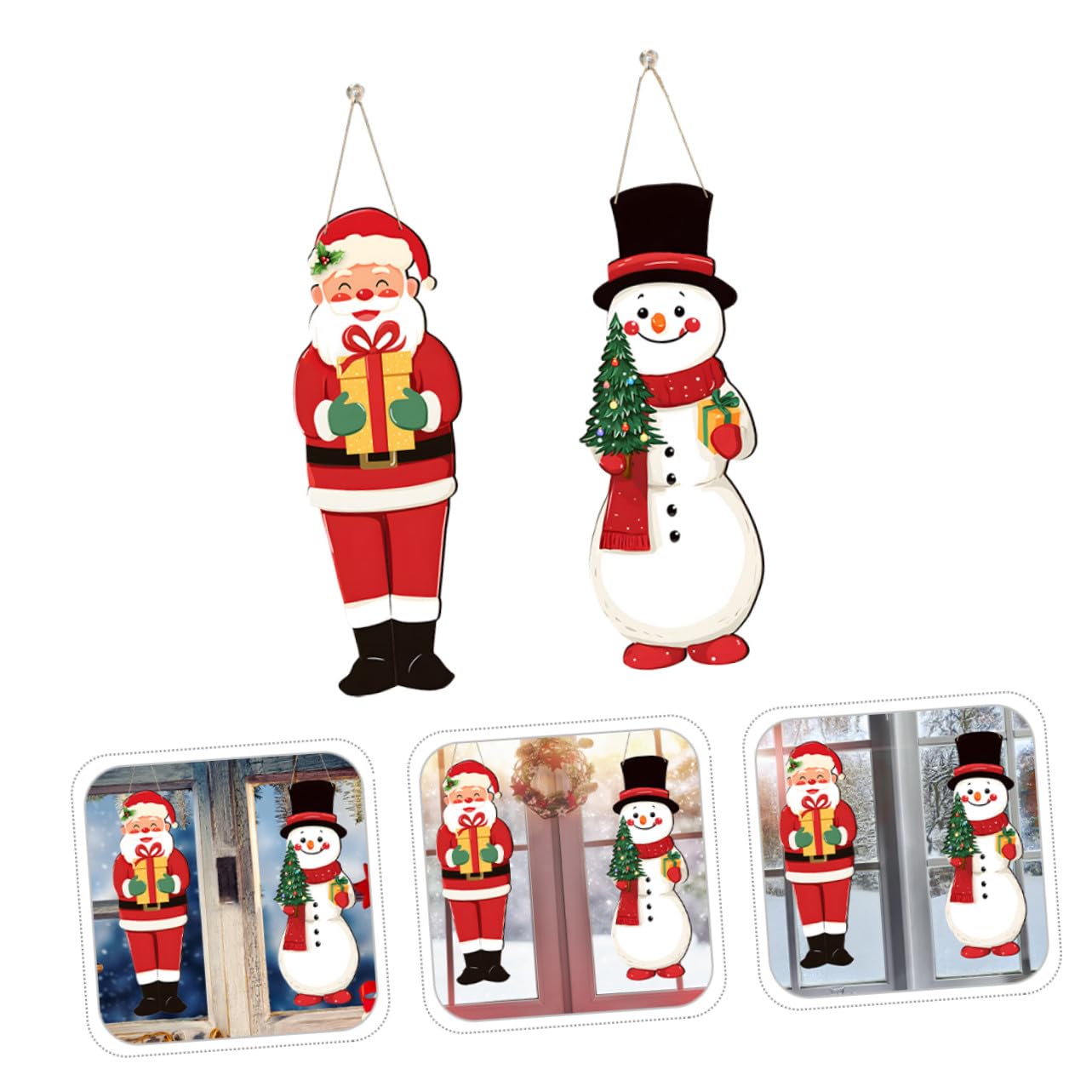 Santa Claus und Schneemann aus Stabilem Holz Leichte Hängedeko für Wand Fenster und Veranda Passend für Traditionelle und Moderne Festtagsatmosphäre