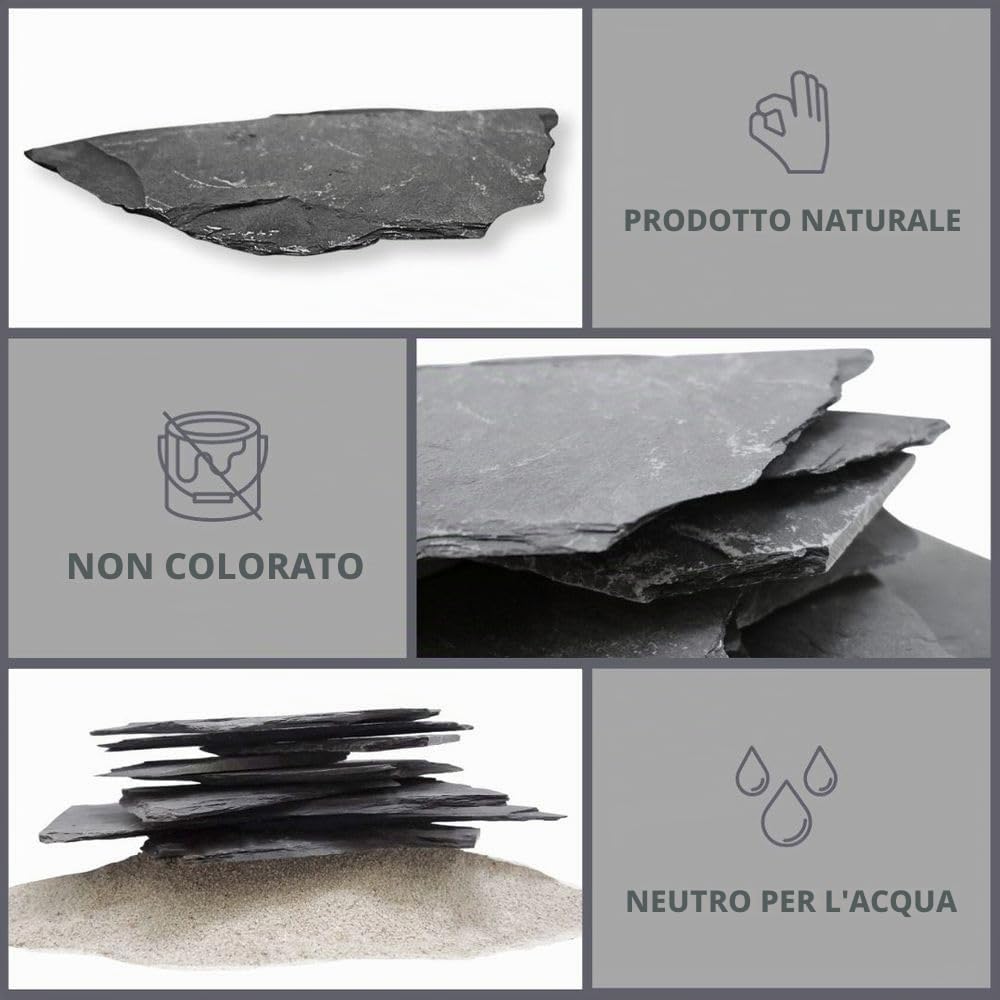 AquaOne Piastre per Acquario in Ardesia | Pietre Naturali 1 Pezzo di Ardesia 1,4-2,0 kg | Dimensioni 10-30 cm per Pietra | Decorazione per Aquascaping, Terrario