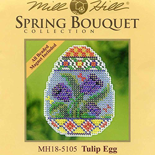Image of Tulip Egg Beaded Counted Cross Stitch Kit Mill Hill 2015 Spring Bouquet MH185105