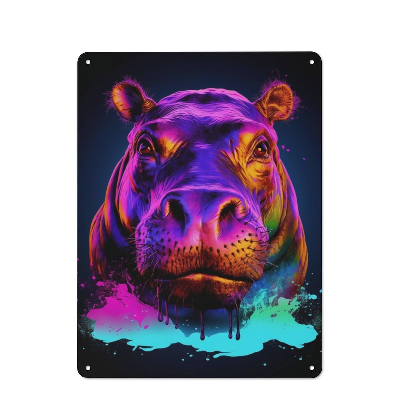 Junmoney Neon Hippo Industrial Metal Wall Decor 40X30cm, Metal Wall Sign For Tool Room, Garage, Studio Or Home Bar
