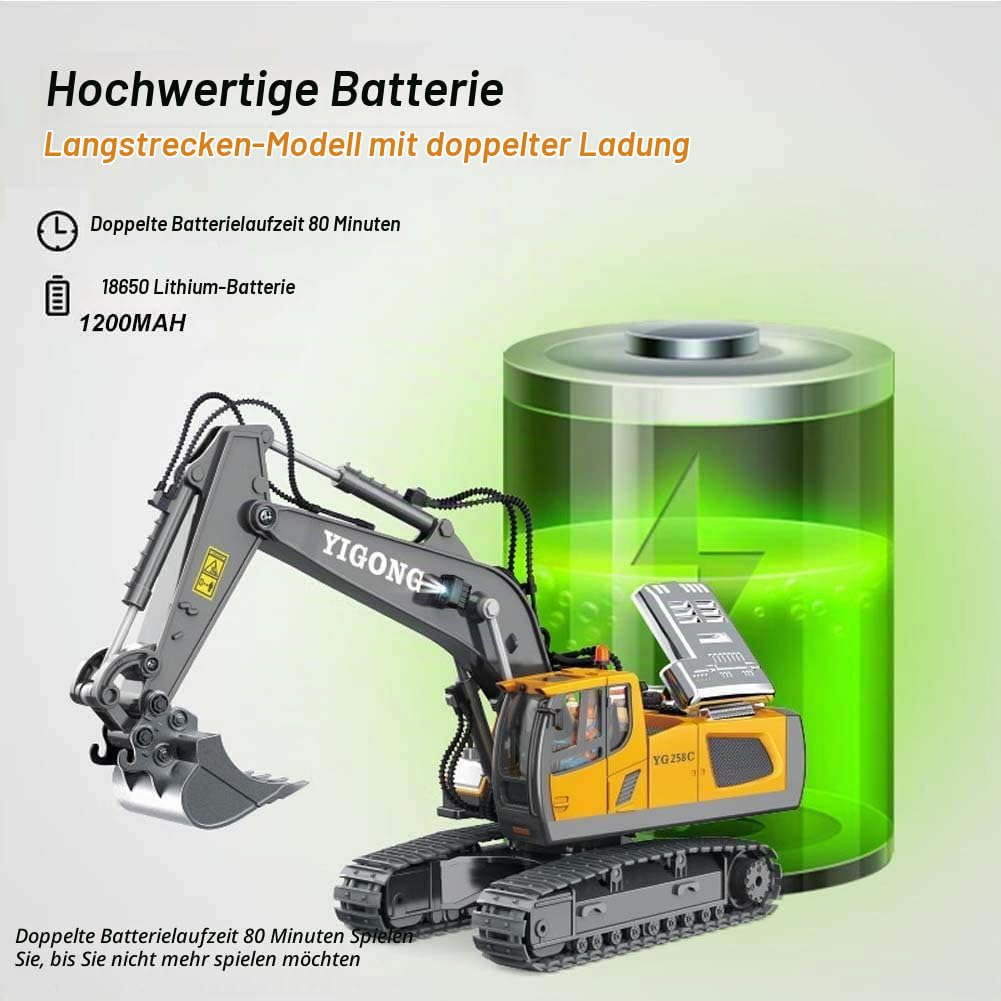 RC Bagger Spielzeug, 11 Kanal Ferngesteuerter Bagger für Jungen | 1:20 Ferngesteuerter Bagger mit Metallschaufel, 680° Drehung & Licht, Baustellen Sandkasten Baufahrzeug Geschenk für Jungen