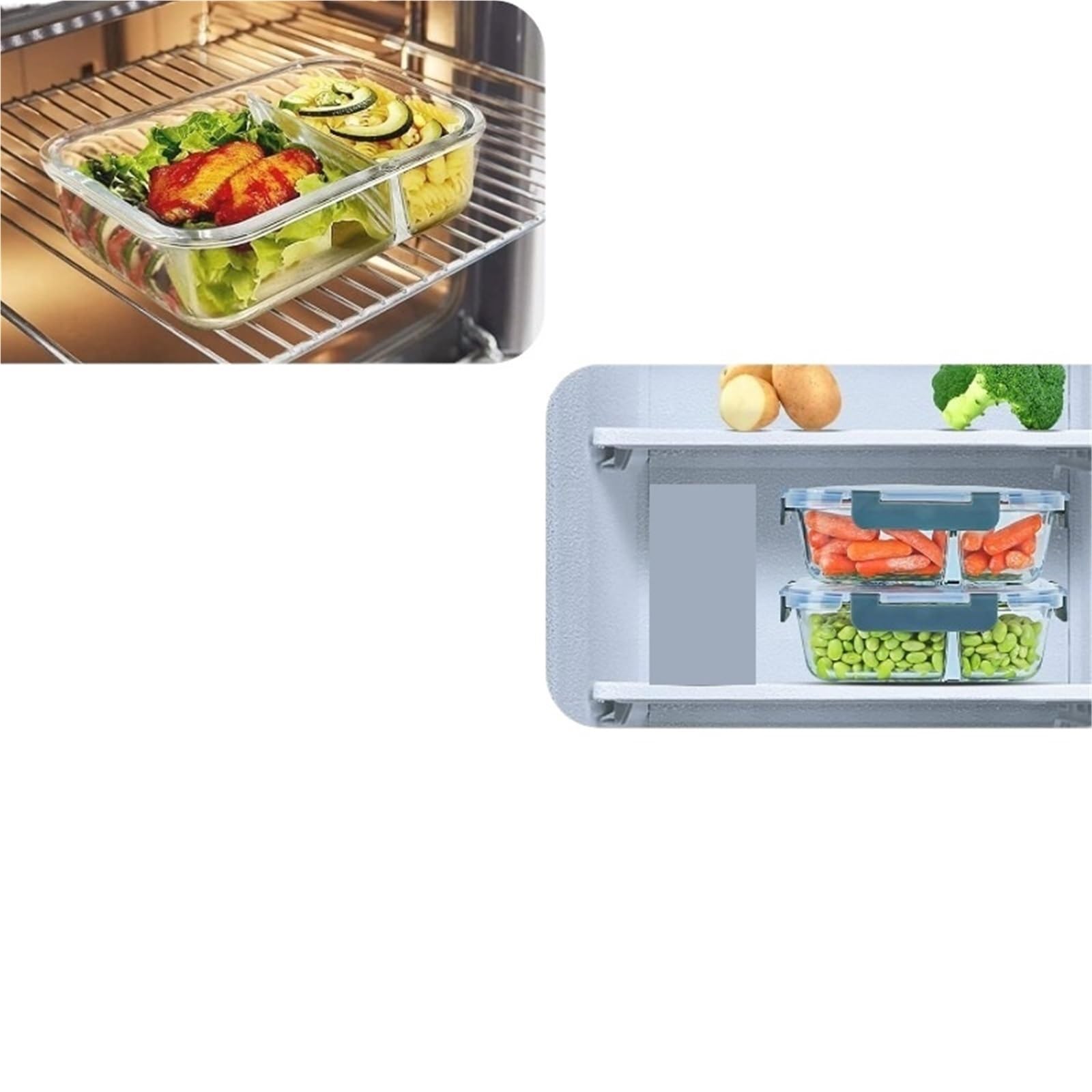 Bento Lunch Boite Lot de 2 boîtes de Conservation en Verre avec couvercles, boîtes à bento hermétiques(White)