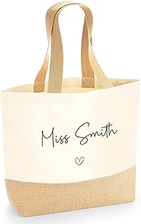 Personalised Teacher Bag with Teachers Name, Custom Teacher Tote Bag, Teacher Gift, Teaching Assistant Present, Teacher Stuff Bag, Teacher Thank You Gift, Jute Shoulder Bag