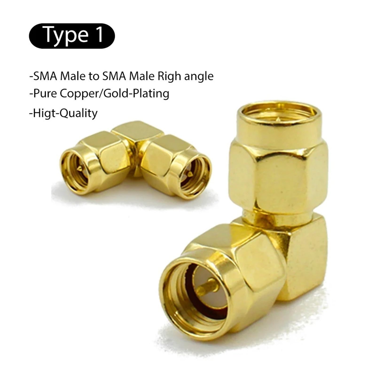 Adaptateur coaxial SMA mâle vers SMA mâle à angle droit de 90 degrés 50 Ohm pour antenne WiFi de drone FPV (type 1, 1 pièce)