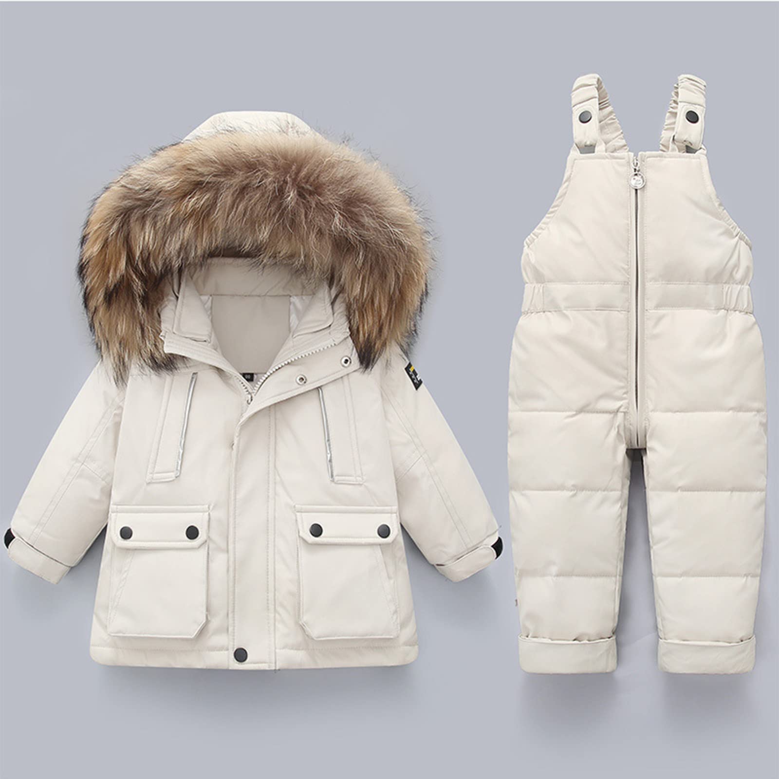Enfant Combinaison de Ski avec Veste de Duvet, Pantalons de Ski et Doudoune à Capuche pour Enfants 2 Pièces Bébé Fille Garçon Veste Blouson Manches Longues Hiver Ensemble de Ski 1-5 Ans