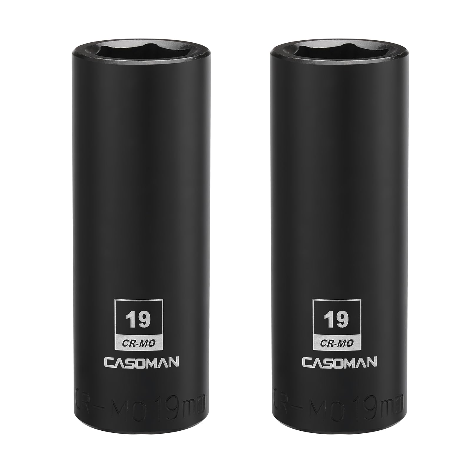 CASOMAN 2PCS 1/2-Inch Drive Deep Impact Socket-19mm, 6-Point, Metric, CR-MO, 19mm (Pack of 2)