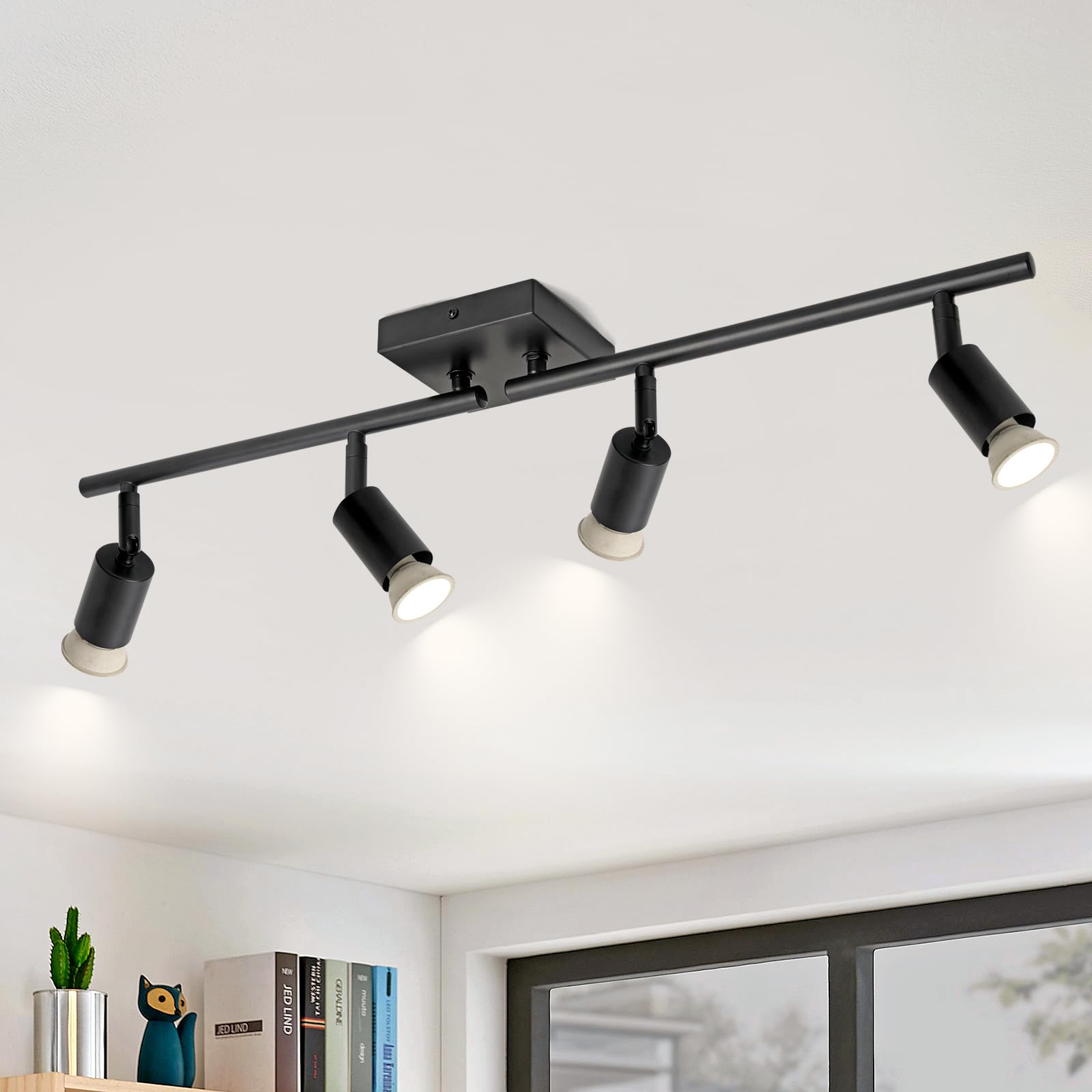 SEEBLEN 4-Light LED Track Lighting Kit,Black Track Lighting with Rotatable Light Heads,Directional Kitchen Ceiling Light for Kitchen Dining Room Hallway Closet Bedroom