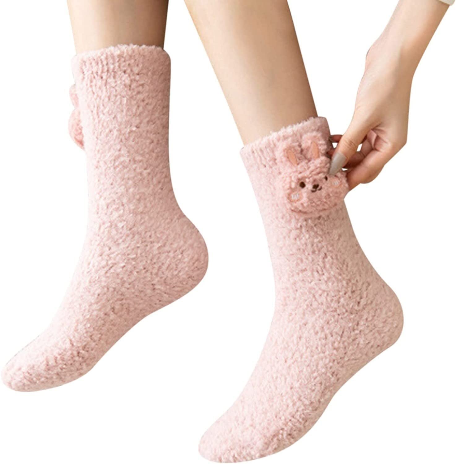 Skarpety Mężczyzn Kobiet 5 Par Damskie Zimowe Skarpetki Śmieszne Słodkie Śmieszne Skarpetki Skarpety Termiczne Puszyste Ciepłe Skarpetek Ciepłe(Pink)