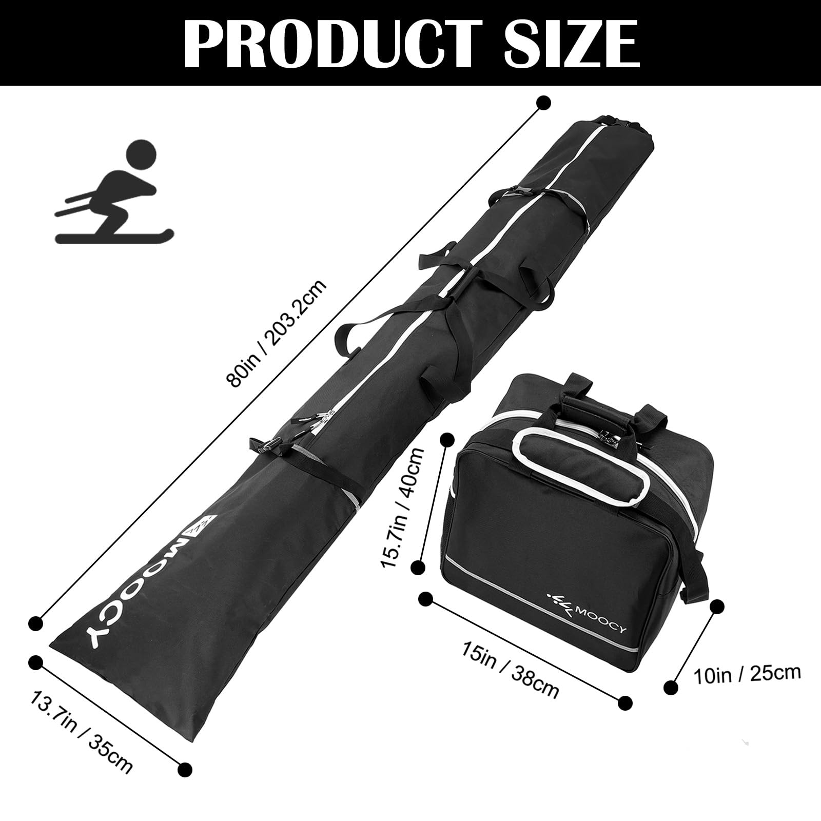 Aisny Ensemble sac à chaussures de ski - 200 cm - Accessoires pour sac de ski et sac à chaussures de ski - Longueur réglable - Design à roulettes