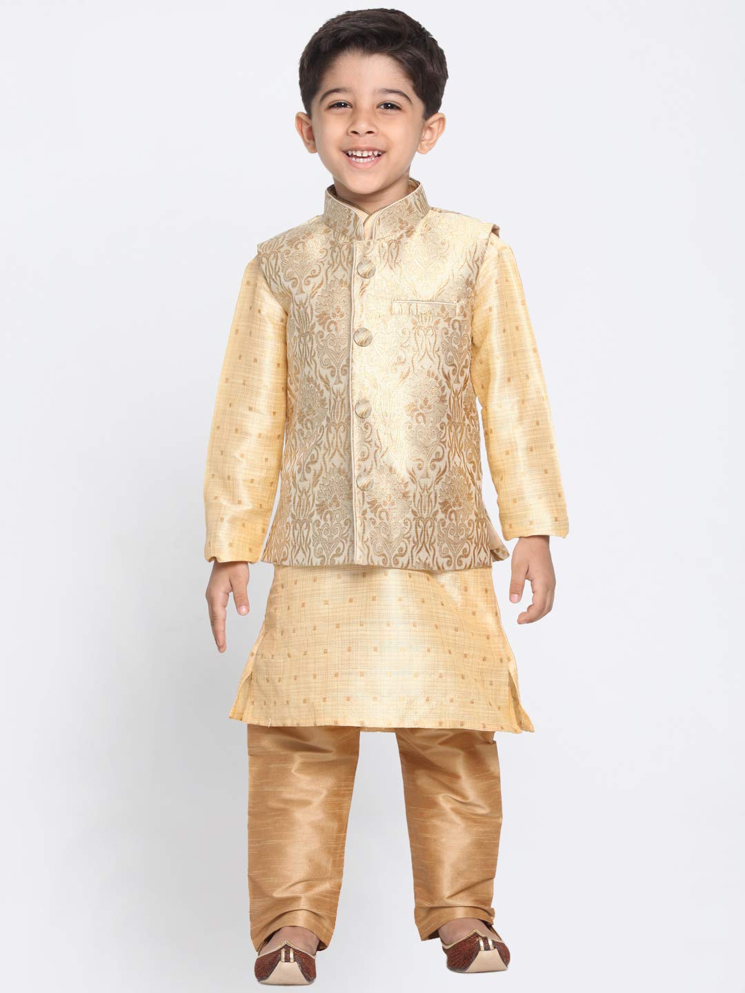 Jbn Creation Boys' Gold Silk Blend Kurta, Ethnic Jacket And Pyjama Set_Vasbj024Rgnbk023Gonprg_14