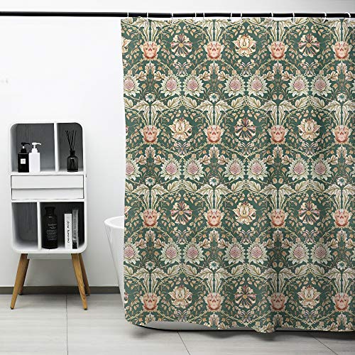 Obal William Morris Geißblatt-Duschvorhänge, grüner Hintergrund, Badezimmer-Vorhänge, wasserabweisend, schimmelresistent, waschbar, Polyester, schwer, Wohnaccessoire mit Vorhanghaken, 1,8 x 1,8 m