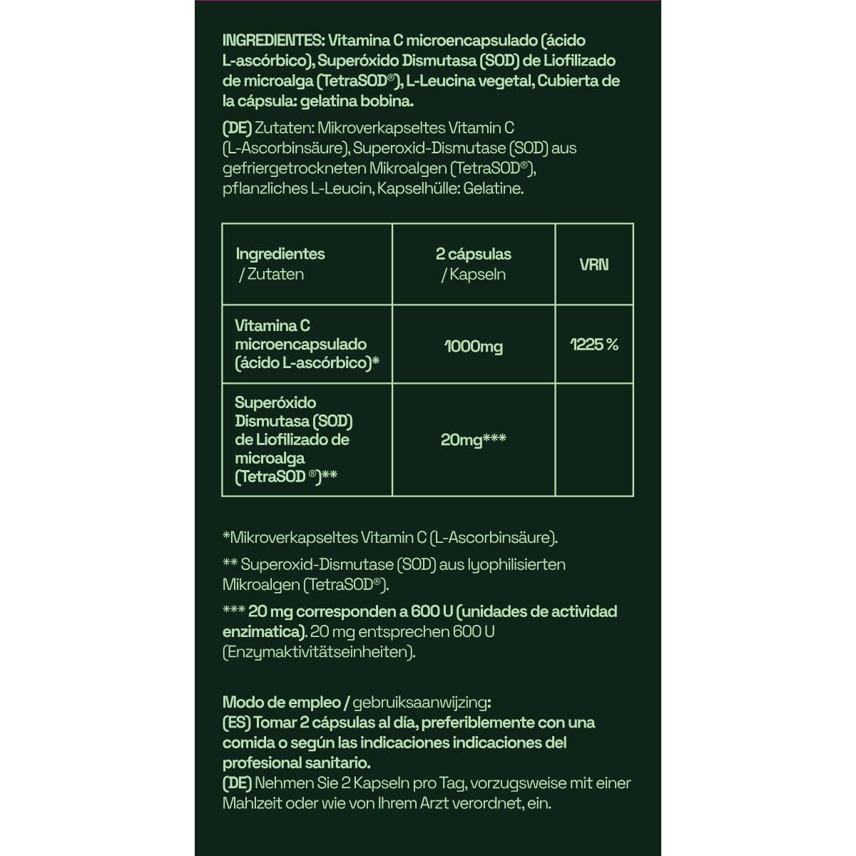 SYNSERA - Vitamina C cápsulas de liberación sostenida con TetraSOD® - antioxidante celular avanzado - refuerzo inmune, colágeno y energía sostenida - Sin Gluten - 60 cápsulas