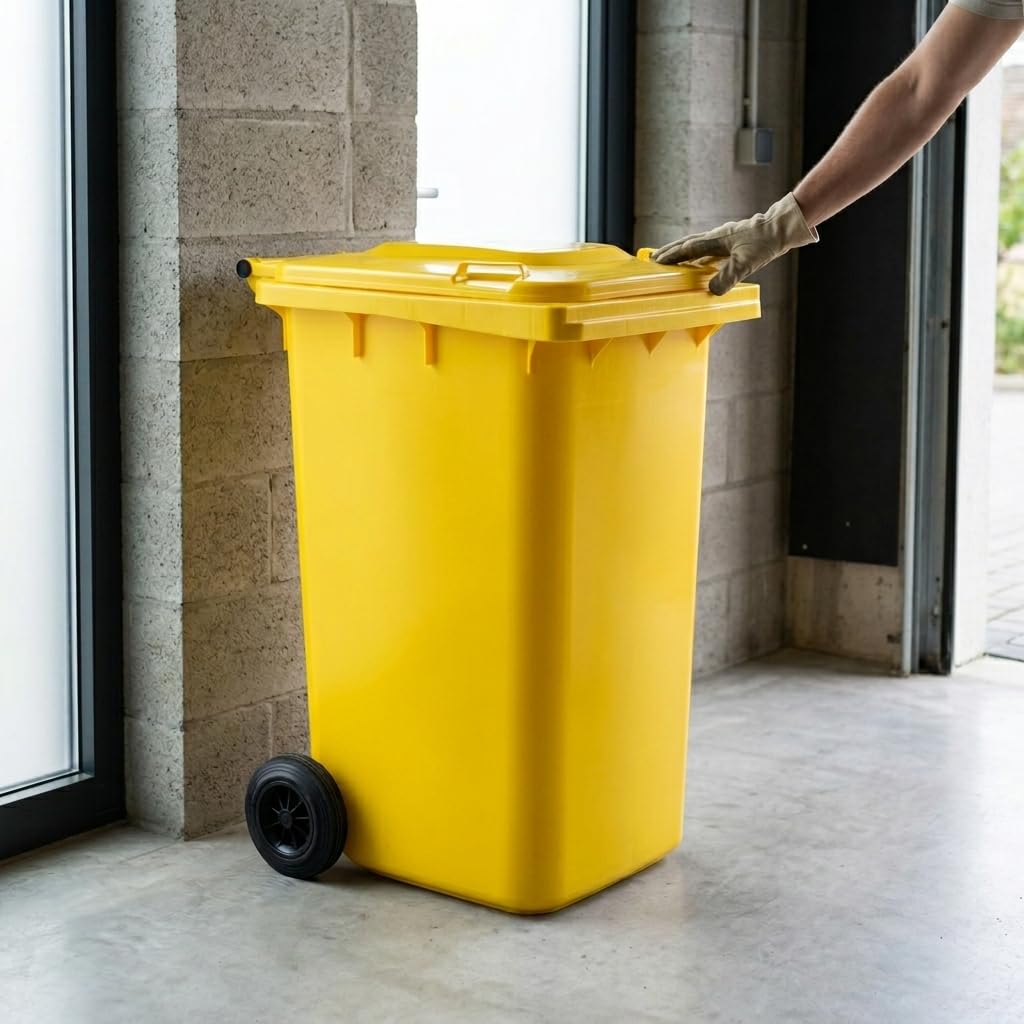 plasteo® Mülltonne Abfalltonne Reststofftonne Müllbehälter Mülleimer Made in Germany Für Straßenstellung Extra Starker Kunststoff Leichte Reinigung UV-beständig (Gelb, 2x 240 Liter)