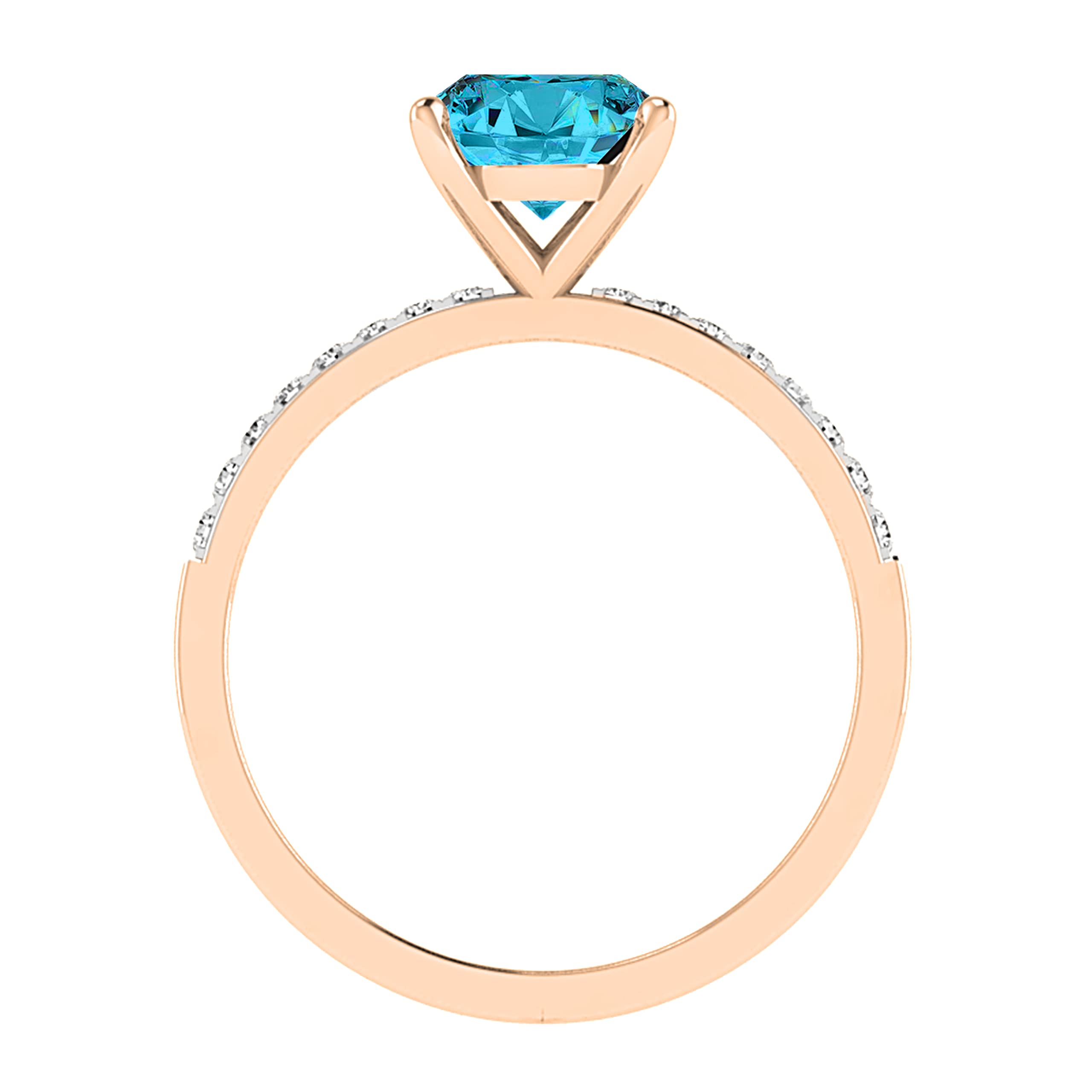Dazzlingrock Collection Anillo de compromiso de oro rosa de 18 quilates con piedras preciosas ovaladas y diamantes blancos redondos de 9 x 7 mm para mujer, Oro rosa Topacio azul Diamante blanco Oro