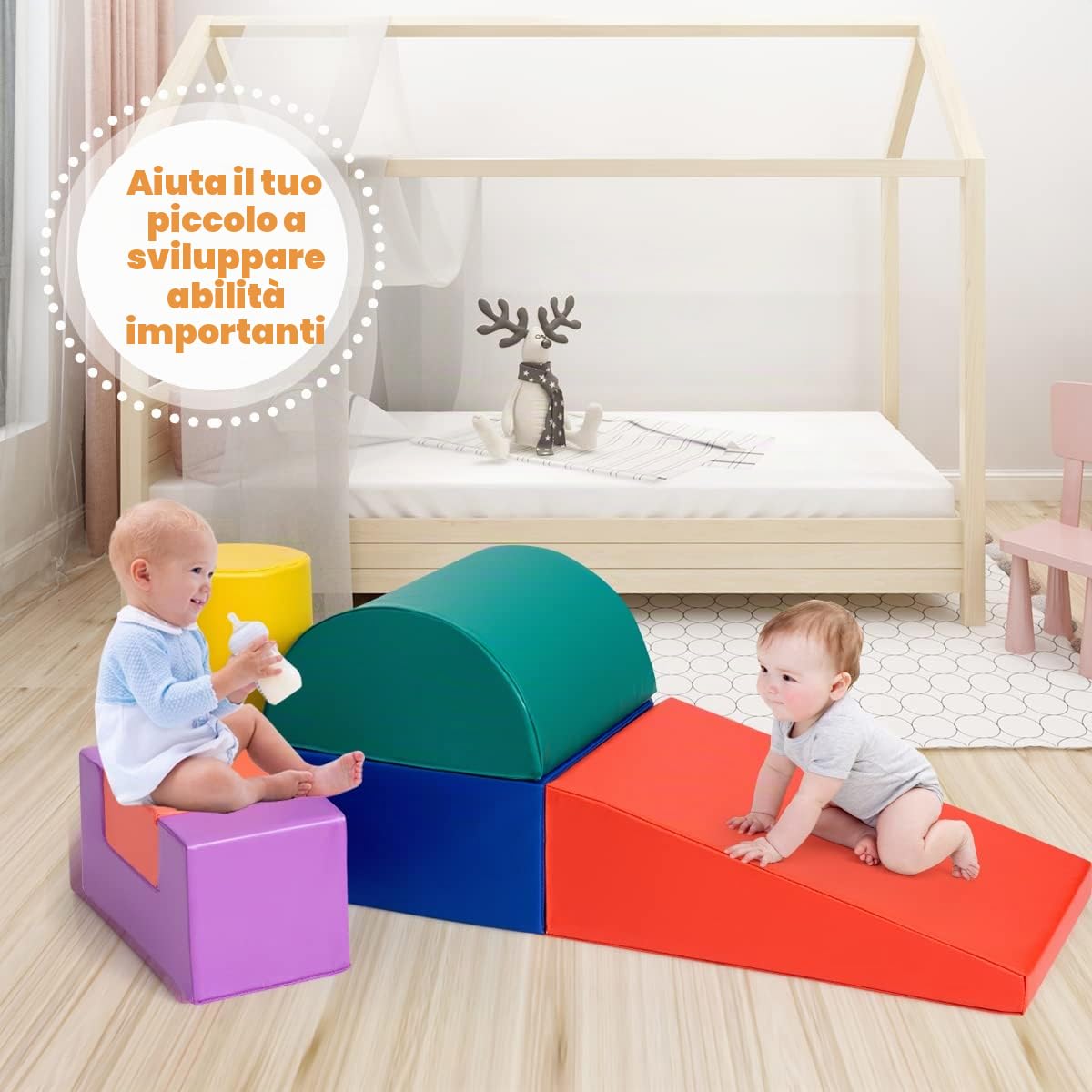 LIFEZEAL Set di 6 blocchi di costruzione in schiuma per bambini, moduli di capacità motorie in schiuma con scivolo - giocattoli educativi, in PU ed EPE, per casa, scuola materna (colorato 2)