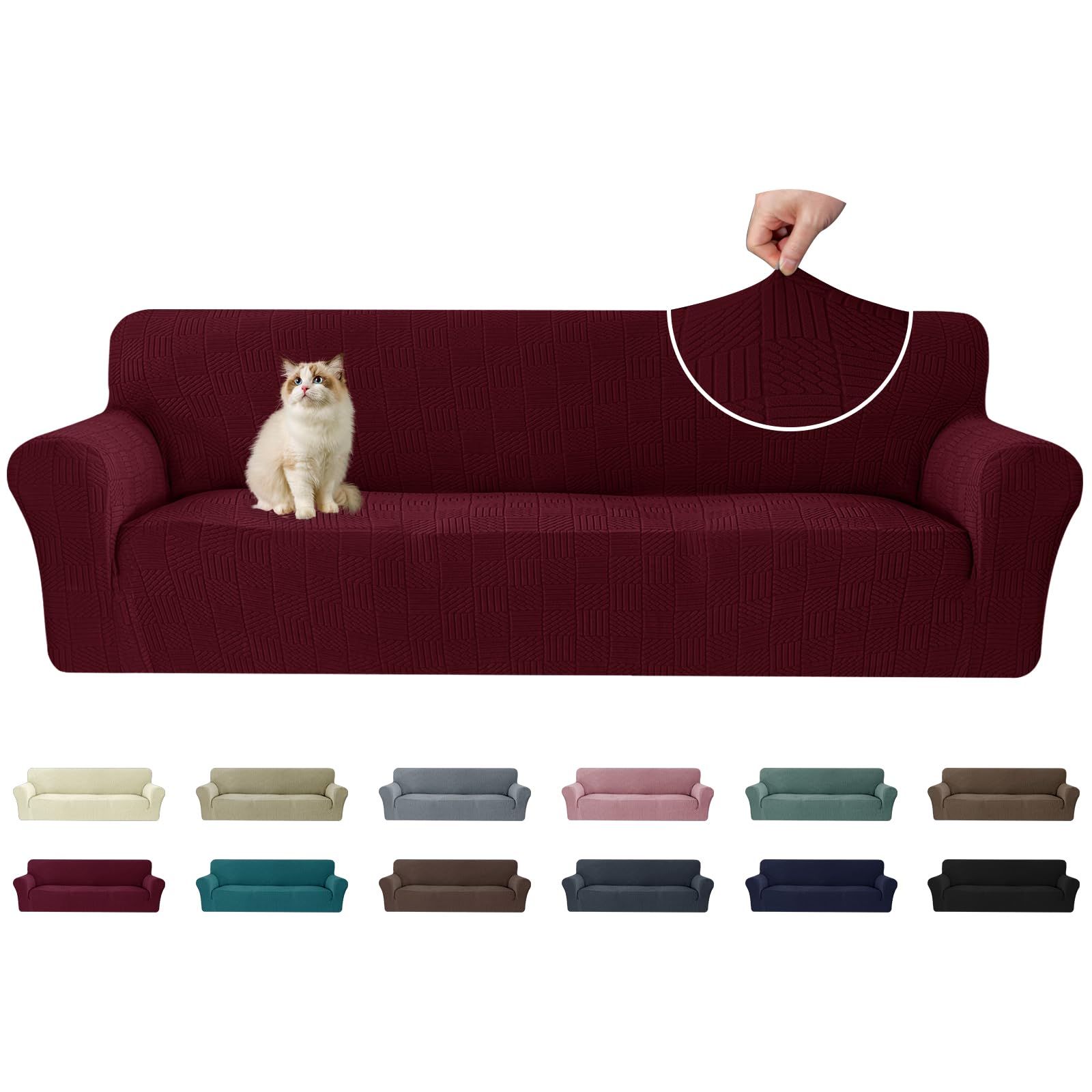 Ystyle Funda de Sofá 4 plazas, Universales Fundas para Sillones Elástica con Reposabrazos, Cubre Sofa Antideslizante Antimanchas, Protector de Muebles para Perros y Mascotas, Burdeos Global Recycled Standard Global Recycled Standard Global Recycled Standard