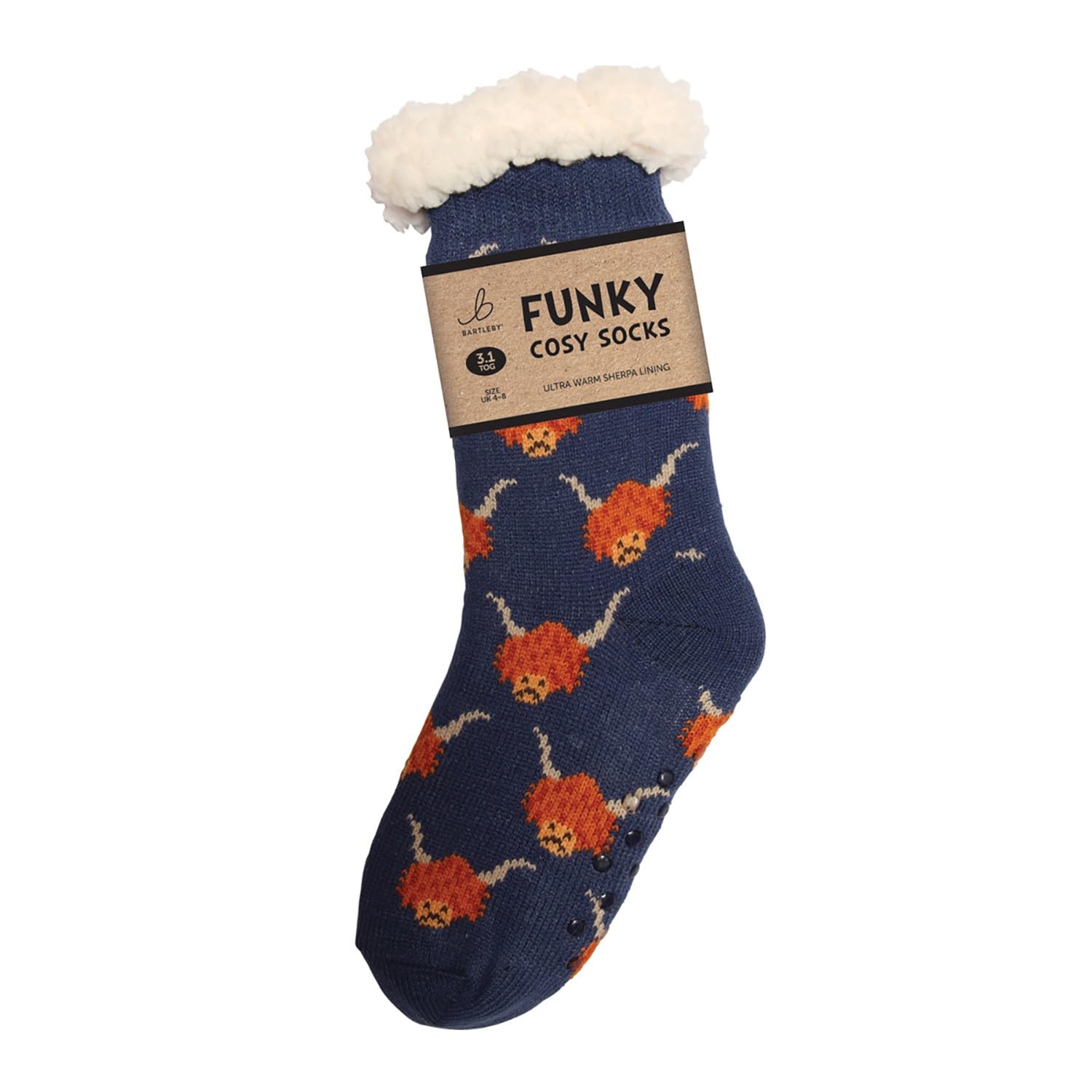 Bartleby Funky Cosy Sherpa Slipper Socks 3.1 Tog Uk 4-8 -Highland Cow from B&Q