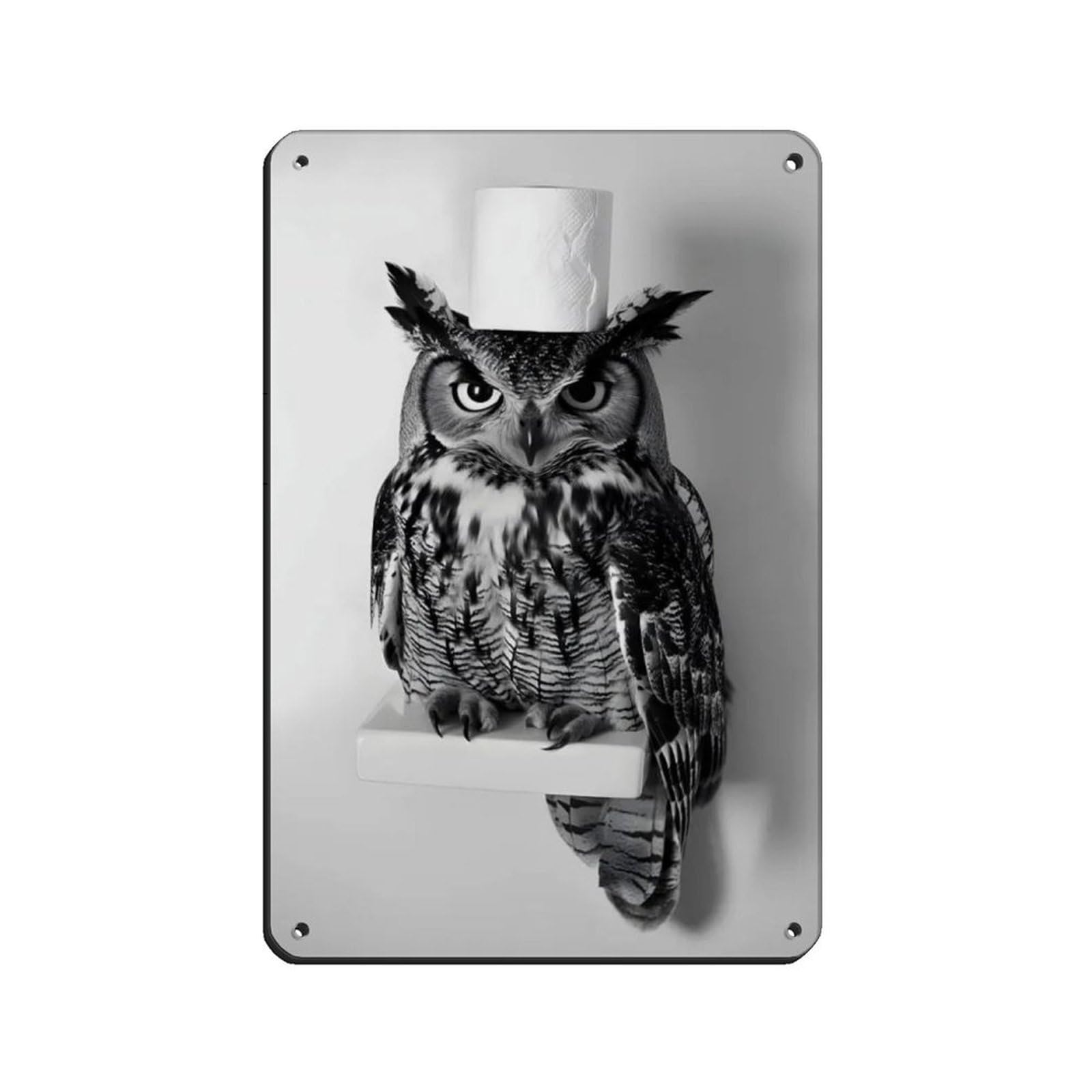 Owl with A Toilet Paper Roll on Head Tin Sign Vintage Metal Pub Club Cafe Bar Home Wall Art Decoration Poster Retro 8x12inch(20x30cm)