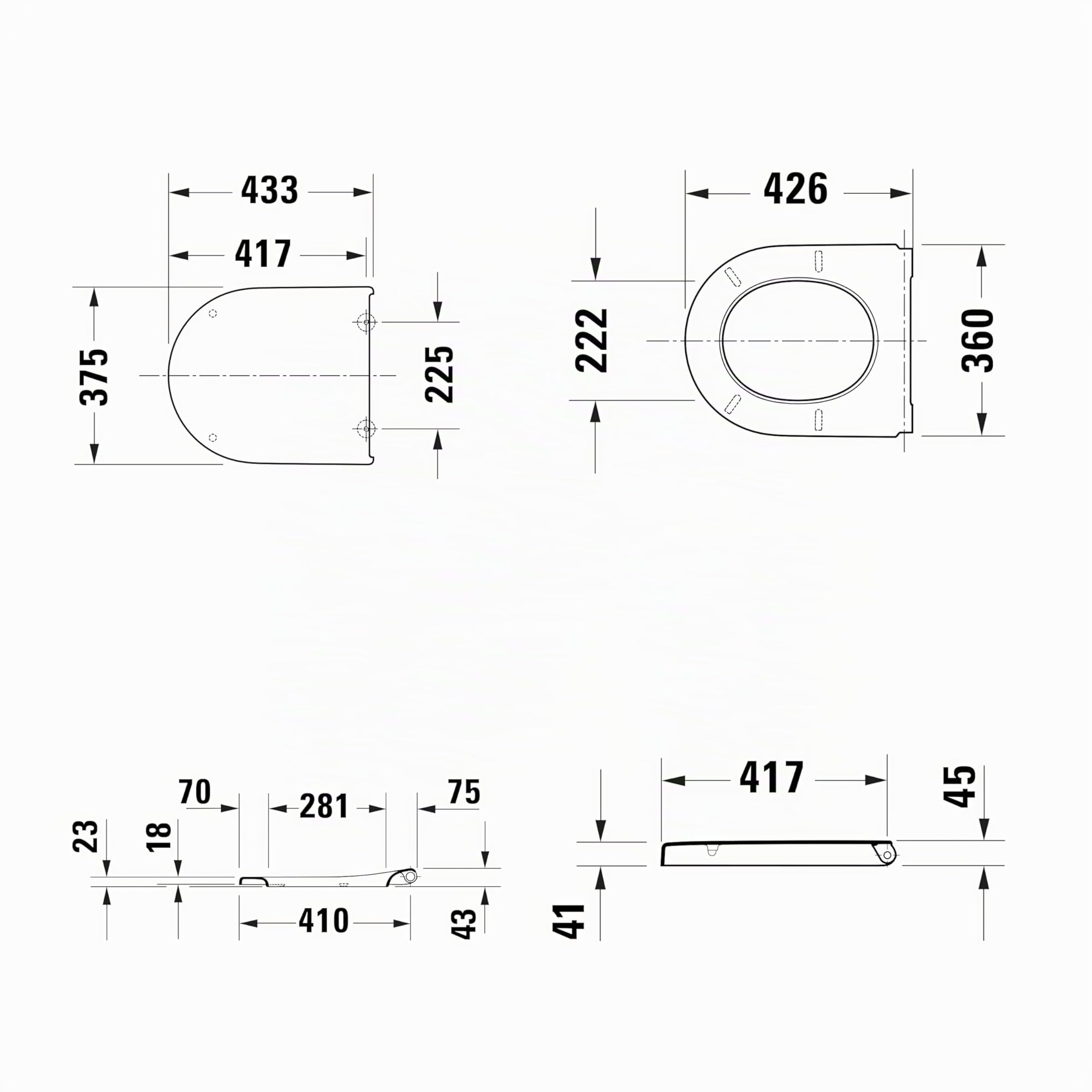 Duravit tapa wc universal, asiento de inodoro en forma de D, tapa con doble mecanismo de cierre suave, cierre rápido para instalación, blanco