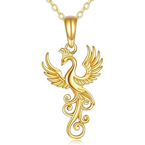 DOVRAN Phoenix Necklace for Women 14K Yellow Gold Rising Phoenix Pendant Necklace Jewelry Gifts for Wife