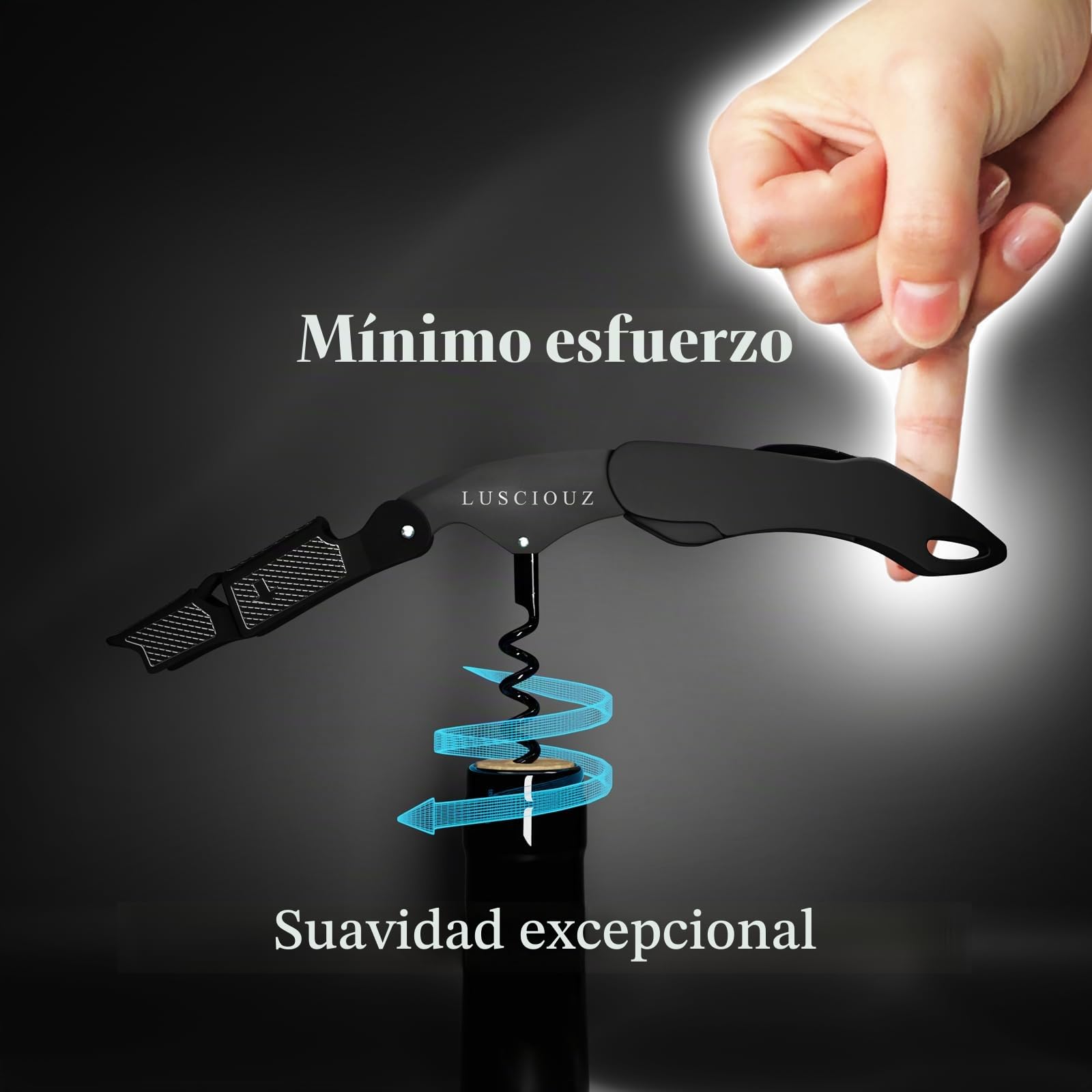 LUSCIOUZ Sommelier Knife - Sacacorchos profesional para camareros de doble acción, abrebotellas de cerveza y cortador de papel de aluminio (titanio negro 101)