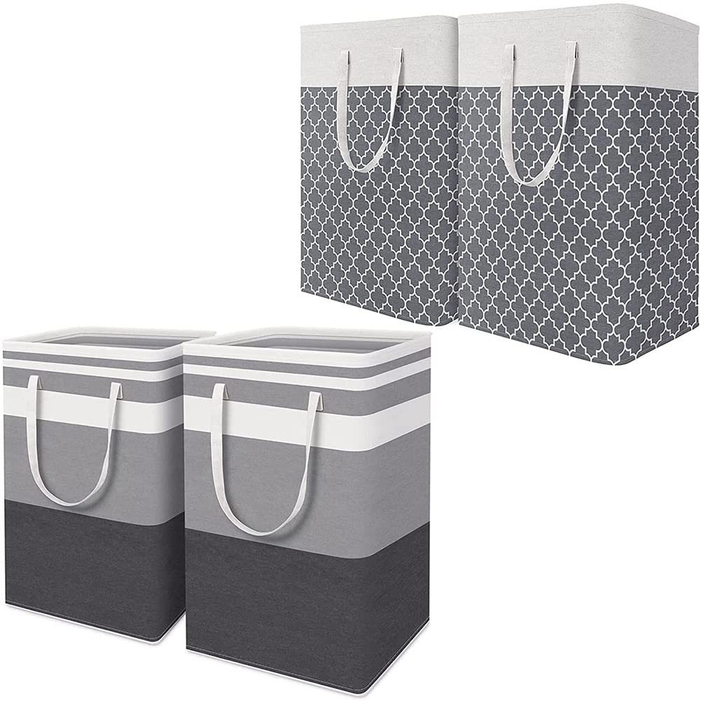 ISTOVO 4-Pack 75L Kosz na pranie, składany wysoki kosz na ubrania z przedłużonym uchwytem