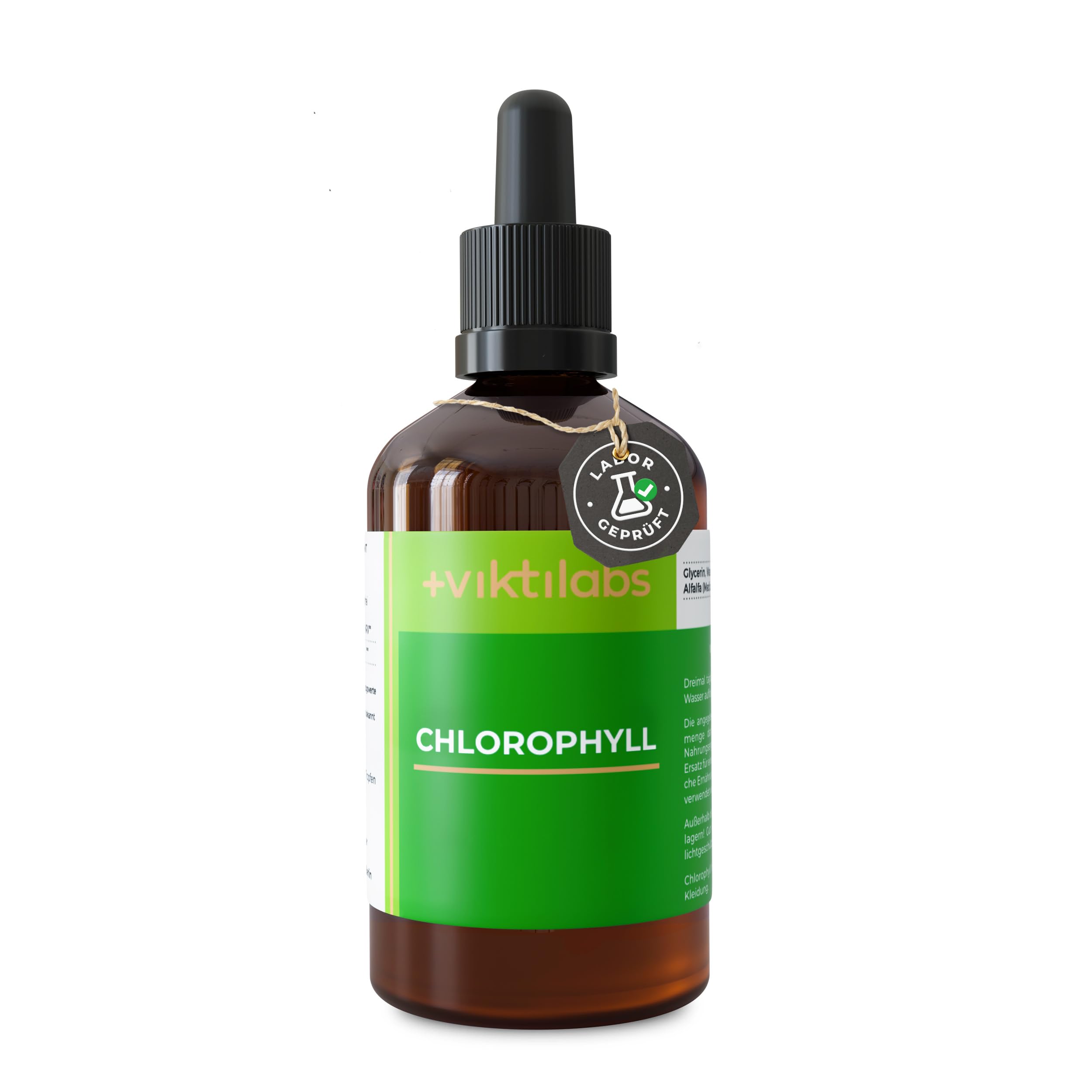 Chlorophyll - natürliches Chlorophyllin aus Alfalfa - hochdosierte Tropfen - 200 mg pro Tagesdosis - 75 Tropfen pro Tag - 2700 vegane - ohne Zusatzstoffe