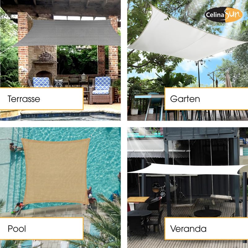 Voile D'Ombrage Rectangulaire 210 X 200 Cm, Auvent De Terrasse, Toile Ombrage Imperméable, Hdpe