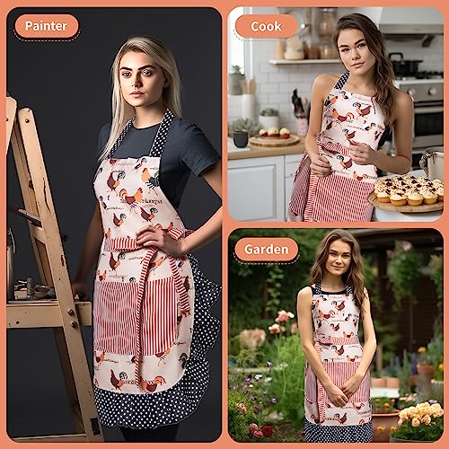 Alex Virtue Lovely Flower Pattern Retro Aprons With Large Pockets For Women Girls Cooking Kitchen Bakery Mother's Gift (Lovely Chicken) #TOP6
