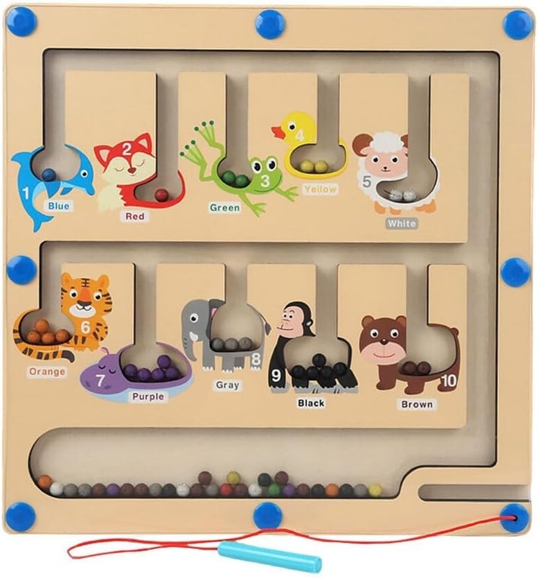 Thrive Toys Color and Number Maze, Montessori Wooden Color Sorting and Counting Puzzle