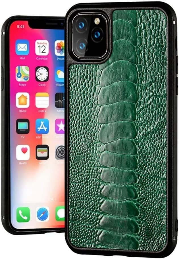 Étui de téléphone KANUZ cuir d'autruche iPhone 11 Pro Max vert